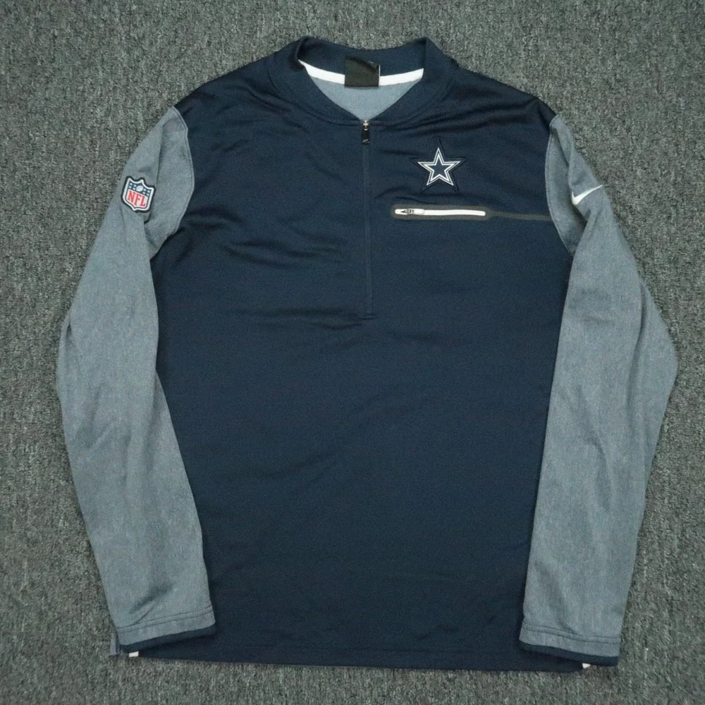 Dallas Cowboys Pullover Men Medium Blue Nike Performance Onfield Dri Fit 1/4 Zip
